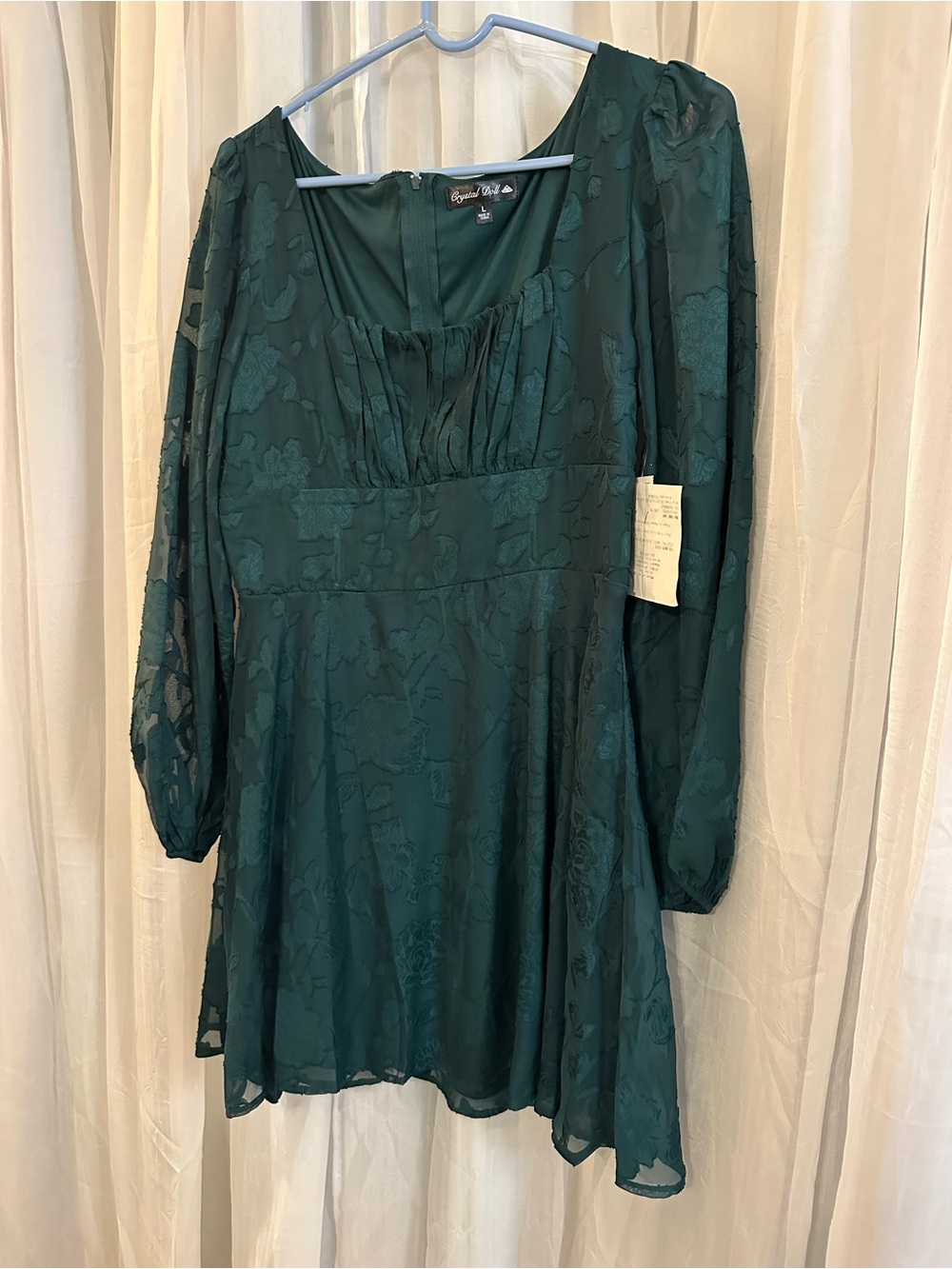 Crystal Doll Dark Green Dress with Square neckline. NWT